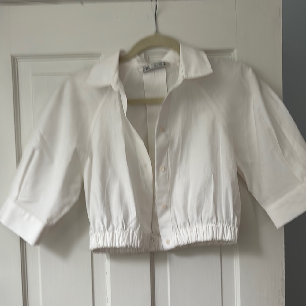 White Button-Up Shirt- cropped